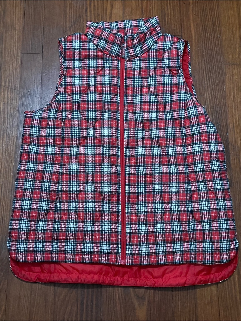 Lands' End Women’s Red and Black Plaid Zip-Up Vest Size Large Christmas Holiday - Picture 2 of 7